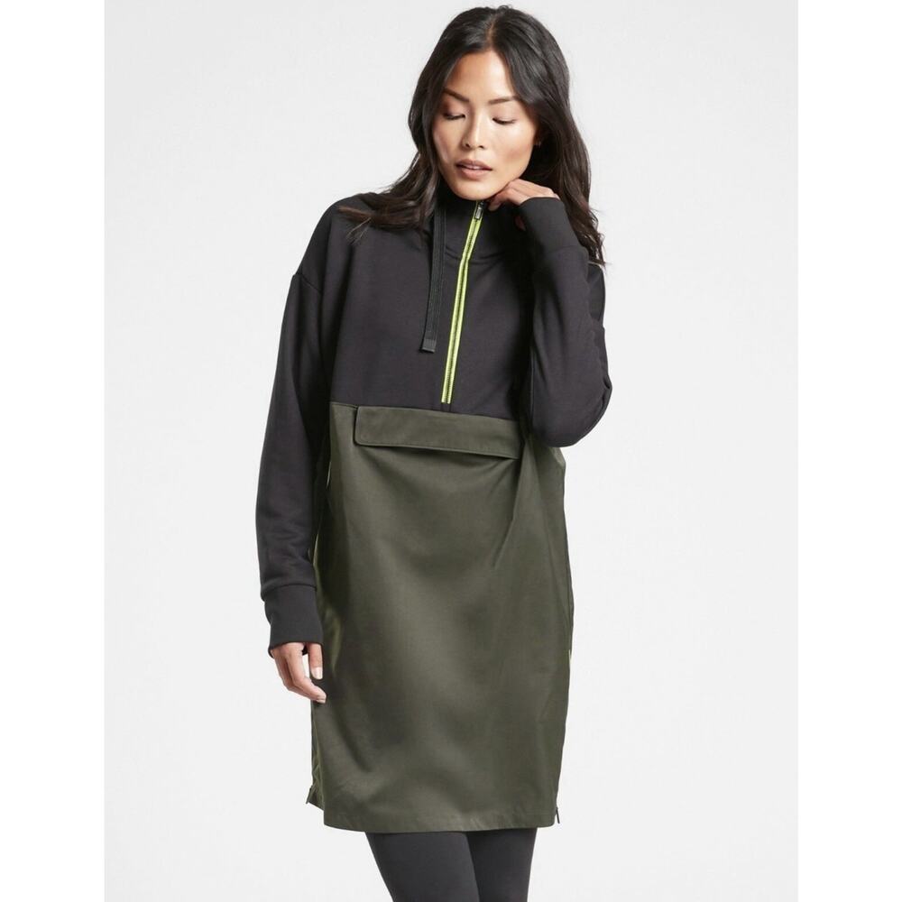 ATHLETA Radiant Hybrid Dress Sz S Ancient Forest/Black Commute Work Travel